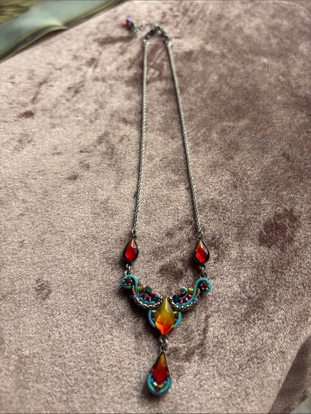 Multicolor Teardrop Pendant Statement Necklace - Women Jewelry